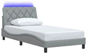világosszürke szövet ágykeret LED-ekkel matrac nélkül 100x200cm