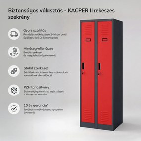 Kétrekeszes dolgozói szekrény, antracit-piros, 600x1800x500 mm: KACPER II