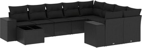 vidaXL 10 részes fekete polyrattan kerti ülőgarnitúra párnákkal