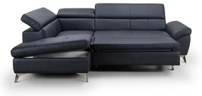 Fekete, balos, bőrkárpitos, L-alakú SALERNO II sarokkanapé, ággyá nyitható
