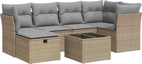 vidaXL 7 részes bézs polyrattan kerti ülőgarnitúra párnákkal