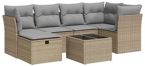 vidaXL 7 részes bézs polyrattan kerti ülőgarnitúra párnákkal