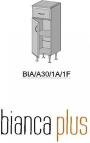 Bianca Plus 30 alacsony szekrény 1 ajtóval, 1 fiókkal, magasfényű fehér színben, jobbos