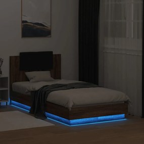 barna tölgy színű ágykeret fejtámlával és LED-ekkel 90 x 190 cm