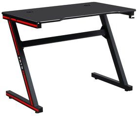 Gamer asztal/számítógépasztal, fekete/piros, MACKENZIE 100cm
