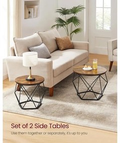 Dohányzóasztal, 2 oldalsó asztal, Ø60cm és Ø50cm, barna-fekete