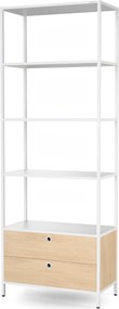 Polc fiókokkal irodába, iratrendezőkhöz és dokumentumokhoz, nyitott polcok, fém, fehér/sonoma tölgy, 800x2200x400 mm: ARIEL Eco Design