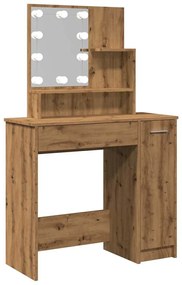 kézműves tölgy színű LED-es fésülködőasztal 86,5 x 35 x 136 cm