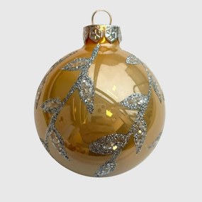 Leaf silver pezsgőszínű kézzel festett üveg karácsonyi gömb szett 6*7cm