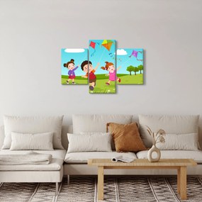 Kép - Sárkányrepülőt éngedő gyermekek (90x60 cm)