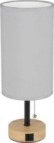 Brilagi - Asztali lámpa USB-porttal TABLON 1xE27/25W/230V tölgy/fekete/fehér