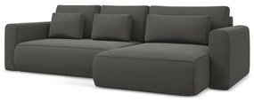 Sötétszürke bársony kinyitható-tárolóhelyes sarokkanapé (jobb oldali-heverő résszel) Kapua – Makamii