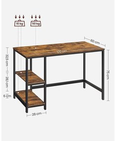 Íróasztal 120x60 cm, számítógépasztal 2 polccal bal vagy jobb oldalon | VASAGLE