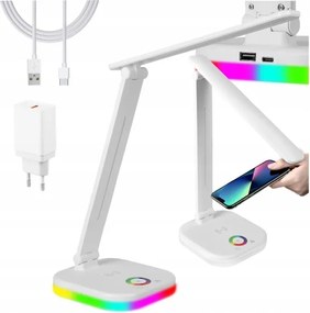 LED RGBW dimmelhető asztali lámpa vezeték nélküli töltéssel, 7W LED/5V USB, fehér