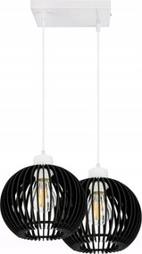Függő mennyezeti lámpa Fehér túlnyúlás Loft 2x E27 fa Fekete gömb