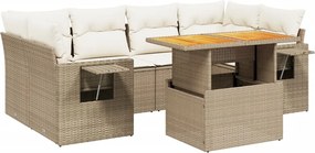 vidaXL 7 részes bézs polyrattan kerti ülőgarnitúra párnákkal