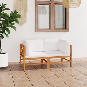 vidaXL kétszemélyes tömör tíkfa kerti kanapé krémszínű párnákkal