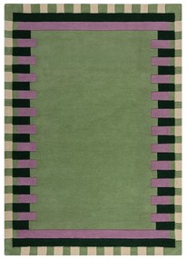 Zöld-lila kézi szövésű gyapjú szőnyeg 120x170 cm Kai Wool Border – Flair Rugs