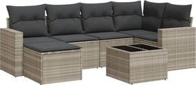 vidaXL 7 részes világosszürke polyrattan kerti ülőgarnitúra párnákkal