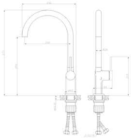 Invena Kalitea, mosogató csaptelep h-373, fekete matt, INV-BZ-72-004-V