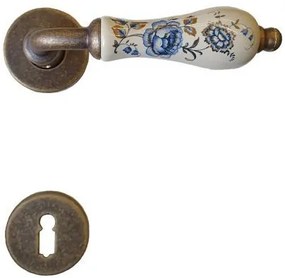 Samoha-Diána Körrozettás Fehér-Kék Virágos Porcelán Betétes Patinás Antik WC