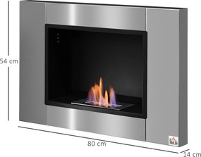 HOMCOM Fali beépített Bioetanol Kandalló 0.9 L Égő, 3 órás Égetési Idő 80L x 14W x 54H cm Terület 25-30 m² Rozsdamentes Acél | Aosom