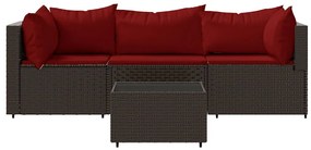 4 részes barna polyrattan kerti ülőgarnitúra párnákkal