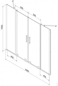 Mexen Velar Duo, 2 szárnyas eltolható kádparaván 190 x 150 cm, 8mm szürke üveg, arany fényes profil, 896-190-000-42-50