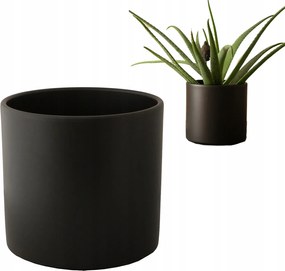 Virágtartó Fekete Kerámia Nagy kerek henger fedő Maria 23cm