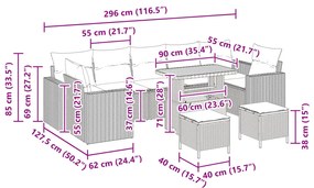 10 darabos kert kanapé szett párnákkal, fekete poli rattan akácia, 3 darabos kert étkező szett párnákkal, fekete poli rattan akácia