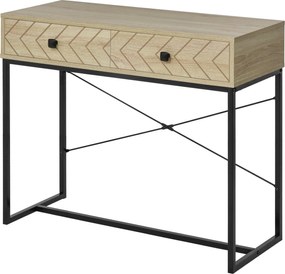 HOMCOM Konzolasztal 90x35x76 cm Előszobai Asztal 2 Dekoratív Tároló Fiókkal és Fémből Készült Váz Előszobába, Nappaliba Természetes Színben | Aosom