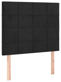 fekete bársony rugós és LED-es ágy matraccal 90x190 cm