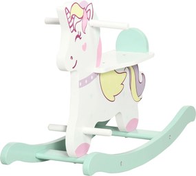 AIYAPLAY Hintaló Kisgyermekeknek 1-3 Éves Korig Fogantyúkkal, Háttámlás és Pedállal Készült MDF-ből, 68cm x 27cm x 47.5cm, Kék Rózsaszín Fehér | Aosom