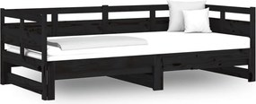 vidaXL fekete tömör fenyőfa kihúzható kanapéágy 2 x (80 x 200) cm
