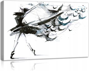 Vászonkép 60x40 Balerina nő ruhában madarak repülés monokróm ékezetek