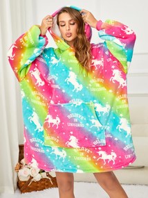 ALICORN színes báránybunda hatású kapucnis, ujjas pléd