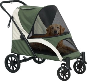 PawHut Hosszú Kutyakocsi Összecsukható Kisállat Kocsi NAGY Kutyák és Macskák Részére, MAX 30 kg, Kutyakocsi Párnával, Hálós Ablakokkal, Ajtókkal, Tásk