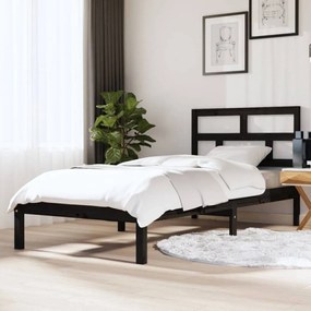 Fekete tömör fa ágykeret 90 x 190 cm (3ft single)