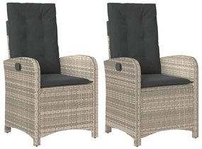 2 db világosszürke polyrattan dönthető kerti szék párnákkal