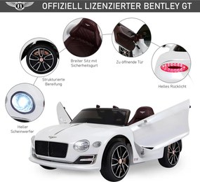 HOMCOM Elektromos gyerekautó Bentley GT, 2.4G távirányítóval, MP3, zene, kürt, LED fények, fehér