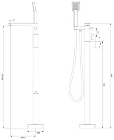 OMNIRES PM7433BL - Szabadon álló fürdőkád szett PARMA matt fekete csapteleppel