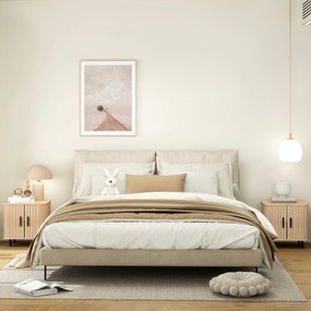 HOMCOM 2 db Éjjeliszekrény Csúszóajtókkal, 2 Polccal és Acél Lábakkal, Skandináv Stílus, 48x40x48 cm Tölgy | Aosom