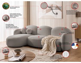 Szürke buklé sarokkanapé (bal oldali-heverő résszel) Orbit – Ropez