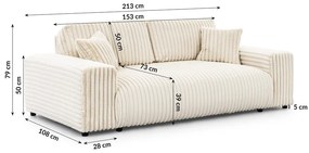 Krémszínű kordbársony kanapé 213 cm Justin – Ropez