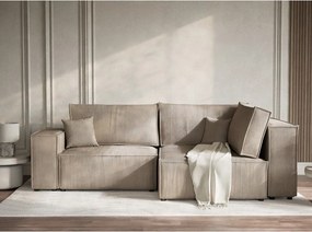 Bézs kordbársony kinyitható-tárolóhelyes sarokkanapé (jobb oldali-L alakú) Tonga – Maison de Rêve