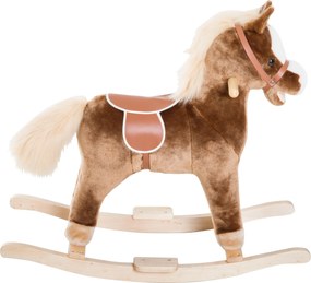 HOMCOM Hintázó Ló Gyerekeknek Plüss Játék Barna 74 x 33 x 62 cm | Aosom