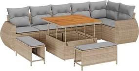 vidaXL Kerti Kanapé Szett 9 pcs Bézs polirattan