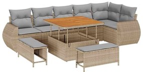 vidaXL Kerti Kanapé Szett 9 pcs Bézs polirattan