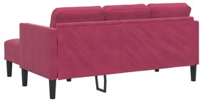 3-fős kanapé L-alakú chaise longue Bordeaux piros 160 cm bársonyos
