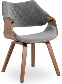 LUISE bársony szék szürke / dió színben